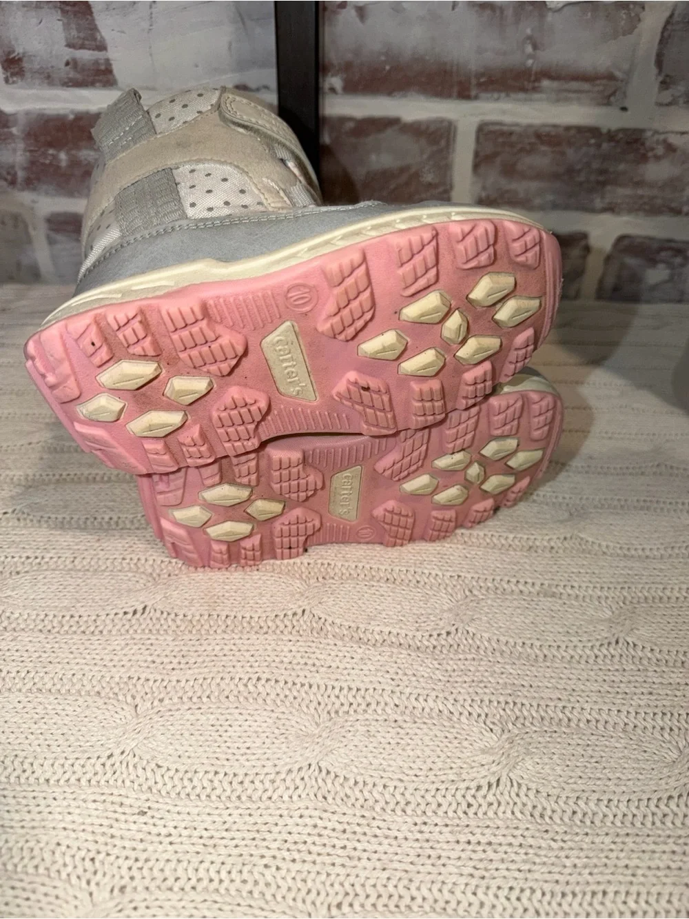 Carter's Gray, Cream & Pink Kids Polka Dot Boots